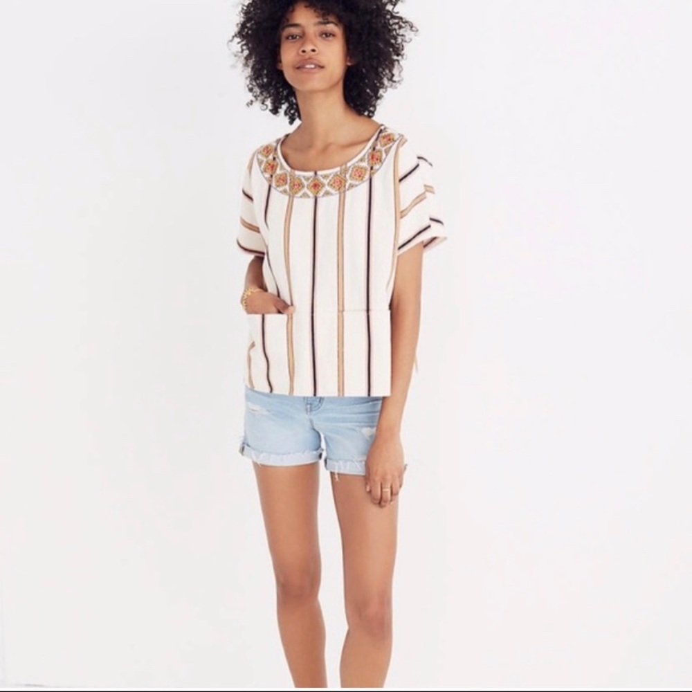 EUC Madewell Striped Embroidered Top